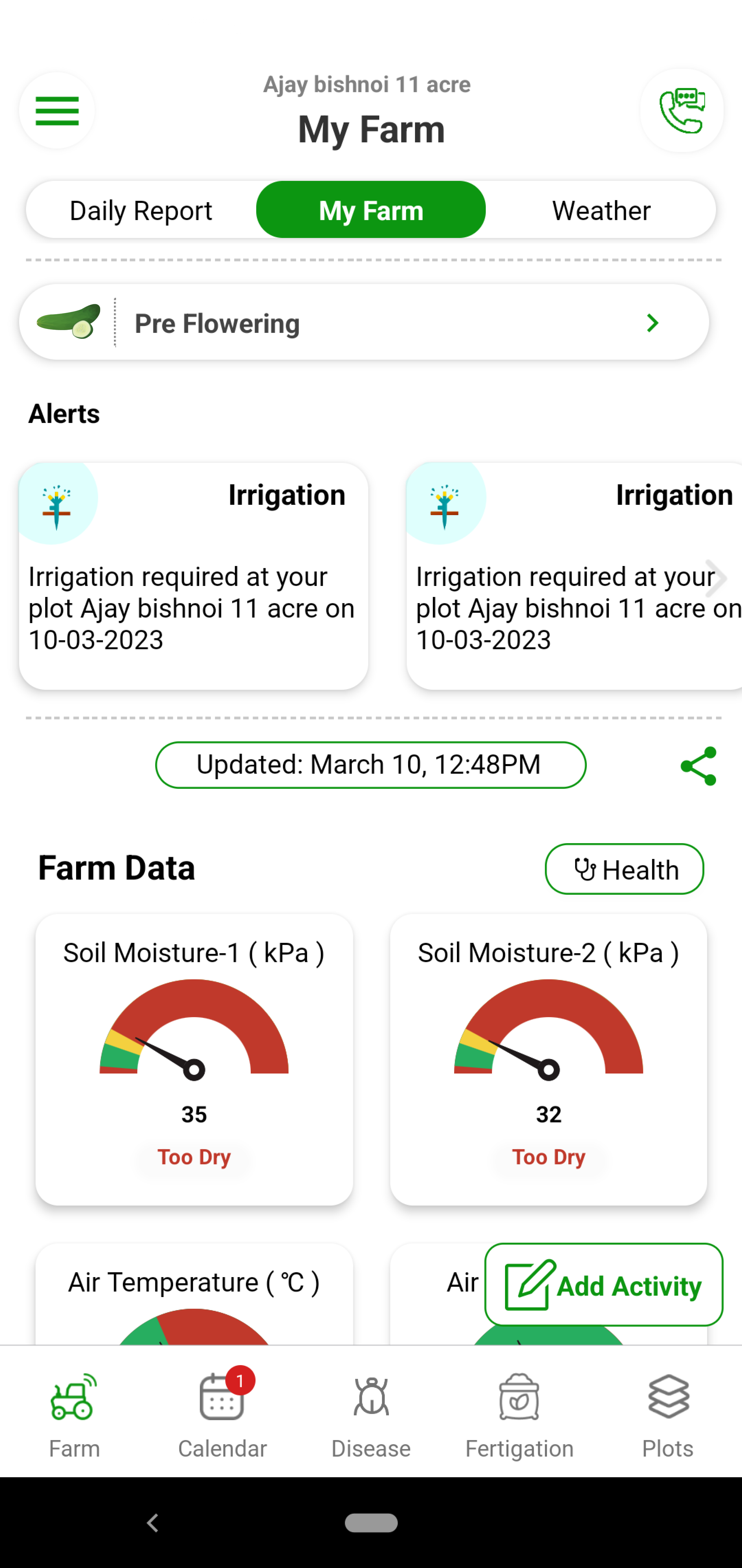 Irrigation is one of the important practices in cucurbit growing. Under irrigation can hamper the fruit size and quality. Over irrigation leads to wilting in the plants and more watery fruits. Cucurbits’ water requirements vary based on soil type and stage. With Fyllo’s device containing soil moisture and soil temperature sensor and intelligent software, you get alerts on how much water to provide to the crop. You can also see and visualize evapotranspiration (Etc) values of the crop. You can perfectly manage the water requirements to get the perfect size, color and sugar.